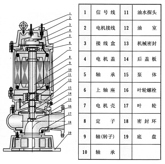 WQ固定式無(wú)堵塞排污泵結(jié)構(gòu)圖